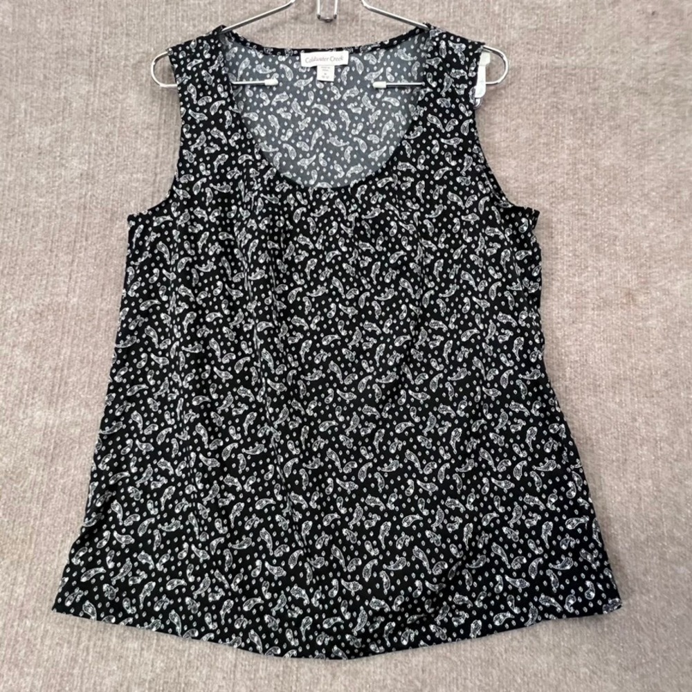 Coldwater Creek Paisley‎ Print Sleeveless Blouse Top Size M Black White